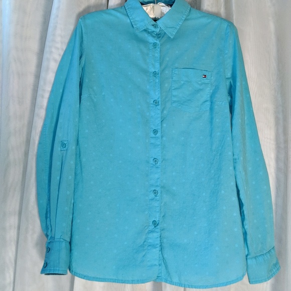 Tommy Hilfiger Textured Dot Button Down Blouse - Picture 7 of 7